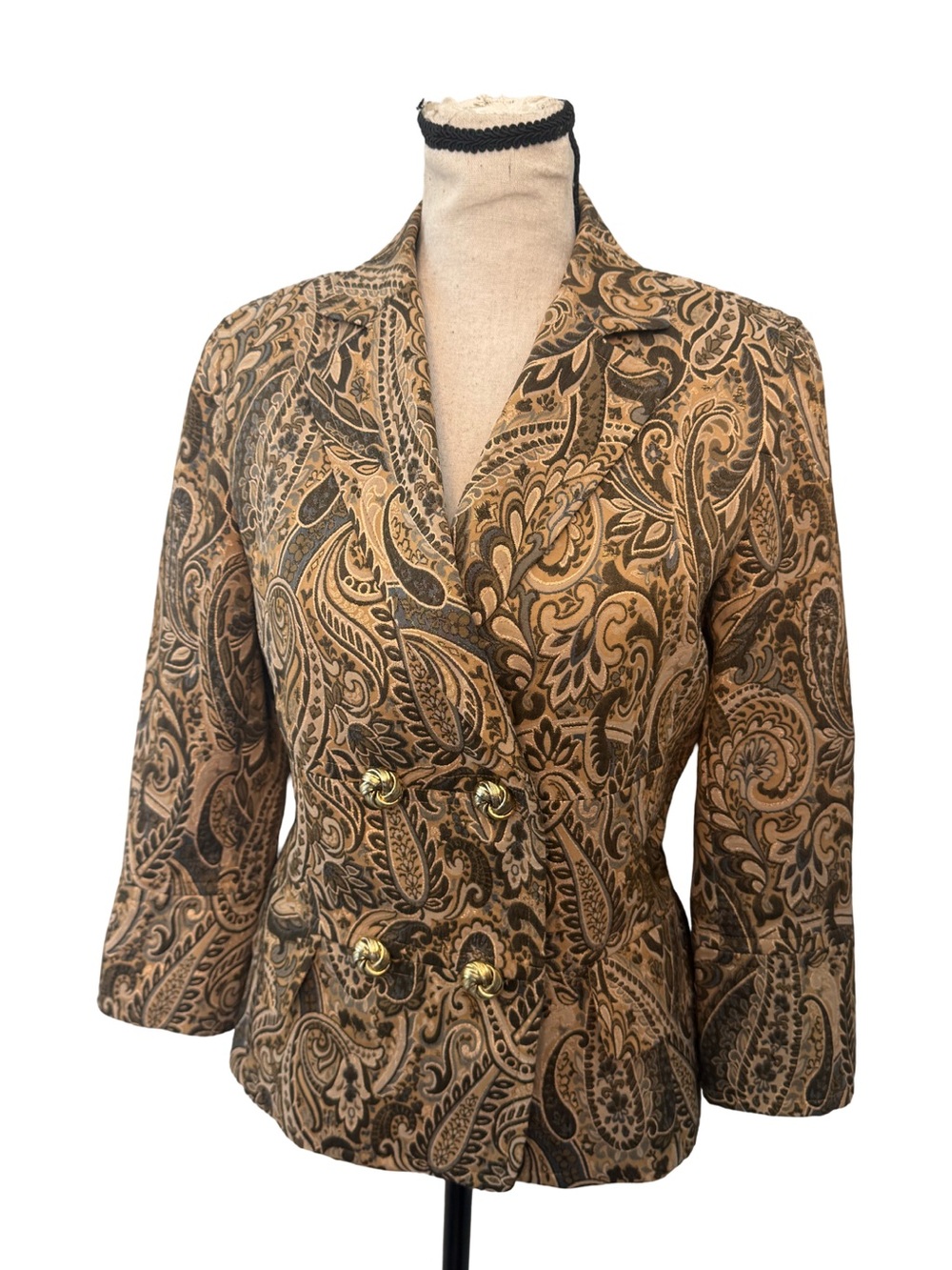 Express Design Studio Paisley Jacquard Blazer Double Breasted Jacket 2 Pockets